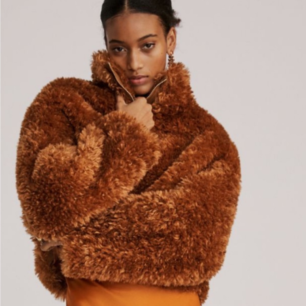 Maeve anthropologie Women's Brown tan rust Faux Fur Teddy bear
Jacket coat med M